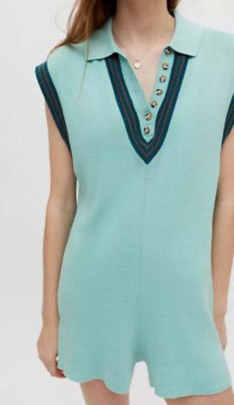 Urban Outfitters Lauryn Collared Knit Romper Size M Green